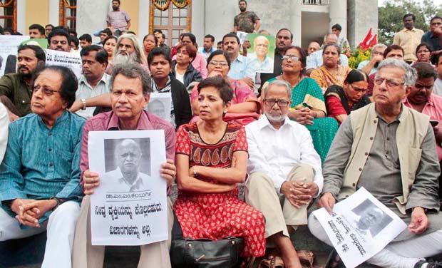 Prominent writers protested against rationalists and writer Dr. M.M. Kalburgi last month in Bengaluru (Photo: KPN) Prominent writers protested against rationalists and writer Dr. M.M. Kalburgi last month in Bengaluru (Photo: KPN)